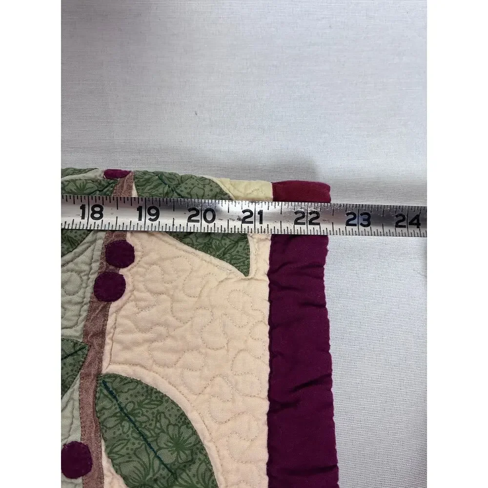 Vintage LL Bean Quilted Pillow Shams Set of 2 Sage Green Burgundy Floral Leaf